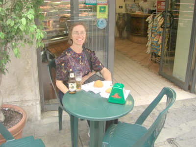 Terry, sampling our very first Arancini di Riso.